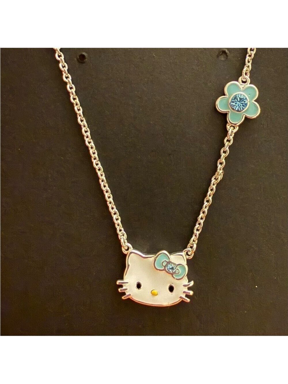 Hello Kitty Silver-Plated Women’s Necklace Girls necklaces with Blue Accents 18”